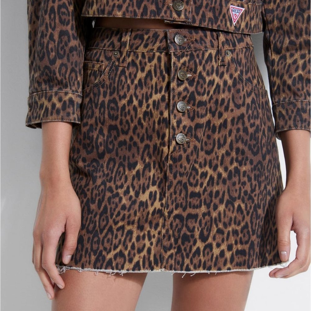GUESS Leopard Print Denim Mini Skirt - Picture 2 of 8